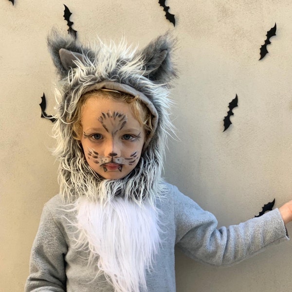 Grauer Wolf Kostüm Kleinkind Jungen Halloween Kostüm, Kleinkind Mädchen Halloween Kostüm Kinder Outfit, Kapuze und Anzug Wolf Kostüm