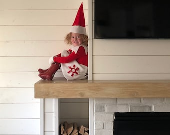 Kids Elf Costume Skirt with Hat & Collar: Christmas Outfit, Halloween Costume