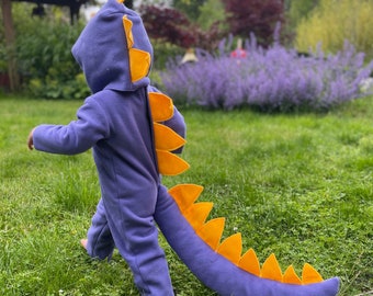 Purple Dinosaur Costume: Plush Dino Full Suit with Hood & Tail