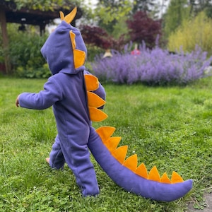 Purple Dinosaur Costume: Plush Dino Full Suit with Hood & Tail
