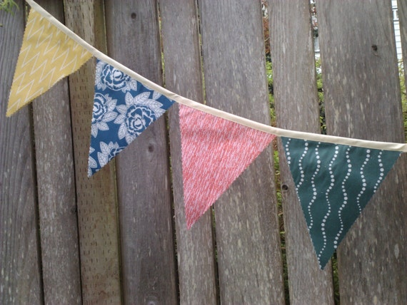 Bunting Flags Home Decoration Modern faded primary colors mustard, Monoco Blue, Jade and Red Il_570xn
