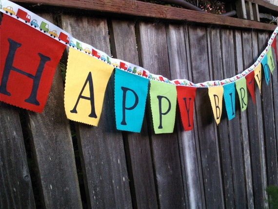 Happy Birthday Banner Cars and trucks boys birthday decoration party banner for children kids toddlers Il_570xn