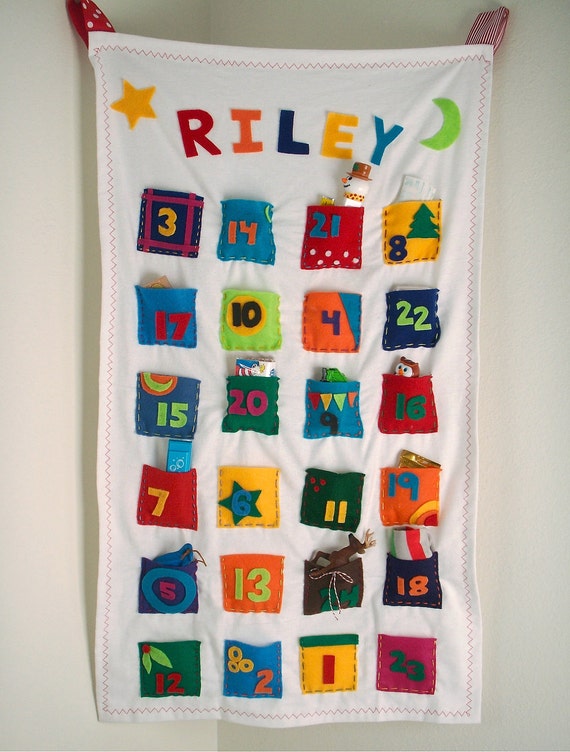 Advent Calendar Personalized Holiday Decor Whimsical Colorful Christmas Decoration Fabric Handmade Holiday Il_570xn