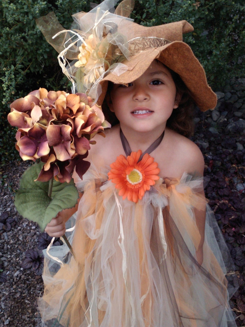 Scarecrow Costume Girls Halloween tutu halter dress and floppy hat for Toddler or Child kids costume zdjęcie 3