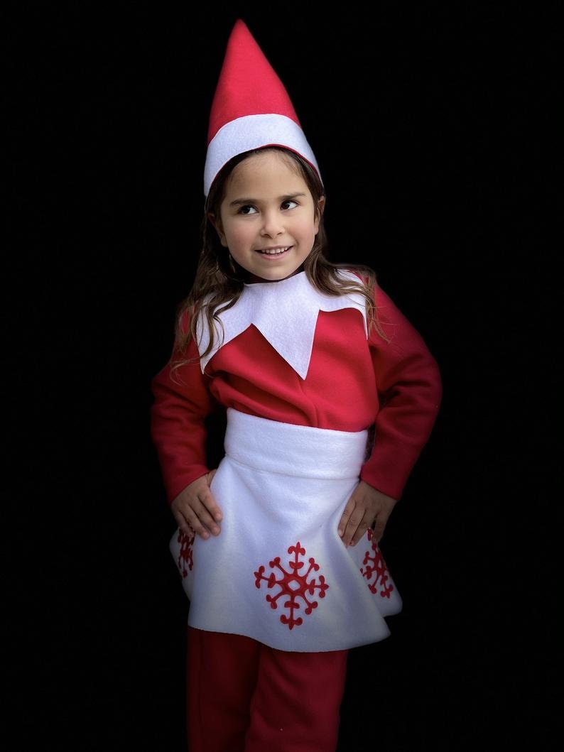 Classic Elf costume Kids Halloween costume Christmas Costume Red Elf jumpsuit and hat boys or girls image 10