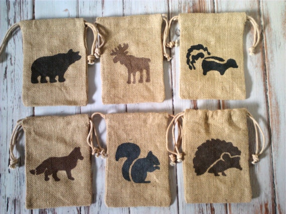 Party Favor Bags Burlap Woodland animals camping theme gift bags for Birthdays set of 6 Il_570xn