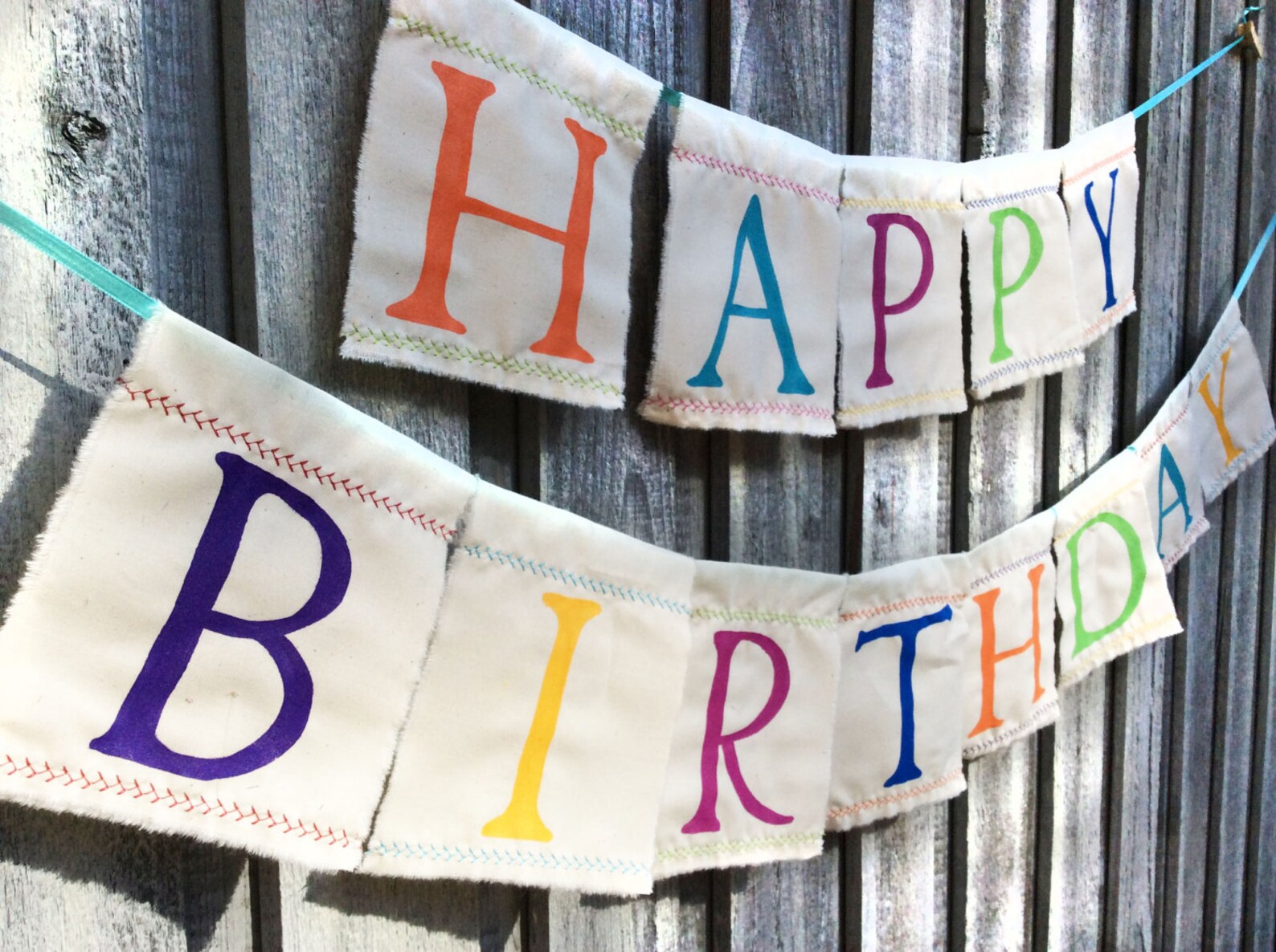 Fabric Birthday Banner Multi Colored Happy Birthday Party Etsy