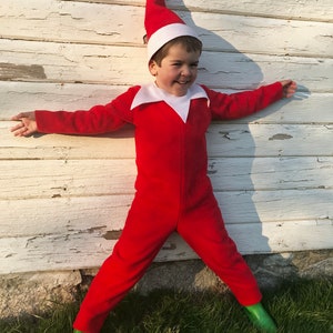 Classic Elf costume Kids Halloween costume Christmas Costume Red Elf jumpsuit and hat boys or girls image 3