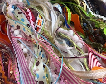 Ribbon & Fiber Bundles 15 yard mix of colors and textures Gift wrapping, crafts, wine bottles, scrapbooking