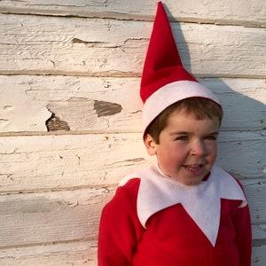 Classic Elf costume Kids Halloween costume Christmas Costume Red Elf jumpsuit and hat boys or girls image 5