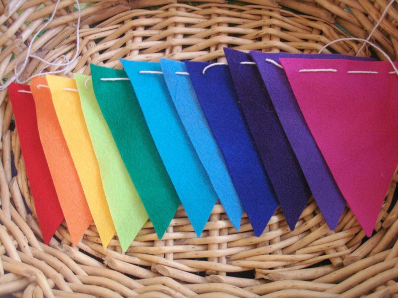 Bunting Flags Rainbow of Colors eco felt pennants image 5