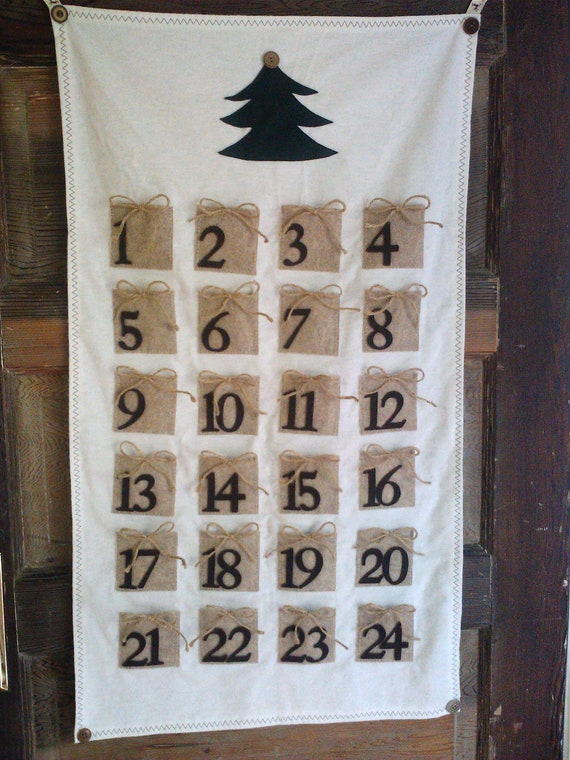 Advent Calendar Brown packages tied up with string. Vintage Buttons, flannel and felt Il_570xn