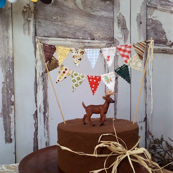 Cake Bunting 1960's Camping Trip Topper on Bakers Twine Woodland theme