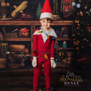 Classic Elf costume Kids Halloween costume Christmas Costume Red Elf jumpsuit and hat boys or girls image 2