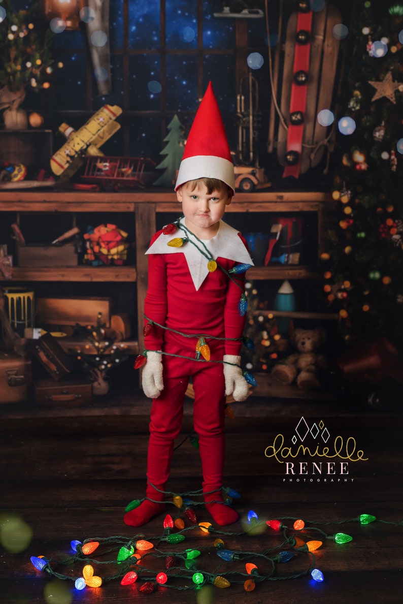 Classic Elf costume Kids Halloween costume Christmas Costume Red Elf jumpsuit and hat boys or girls image 2