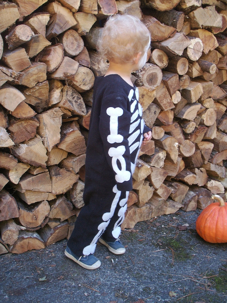 Skeleton Halloween Costume Handmade one piece suit kids costume for boys, girls, toddler, children image 4