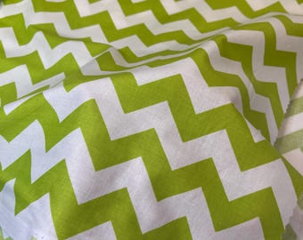 Riley Blake Lime Green and White Chevron medium zig zig cotton fabric by the yard