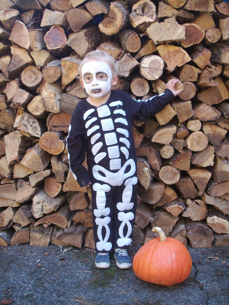 Skeleton Halloween Costume Handmade one piece suit kids costume for boys, girls, toddler, children image 2