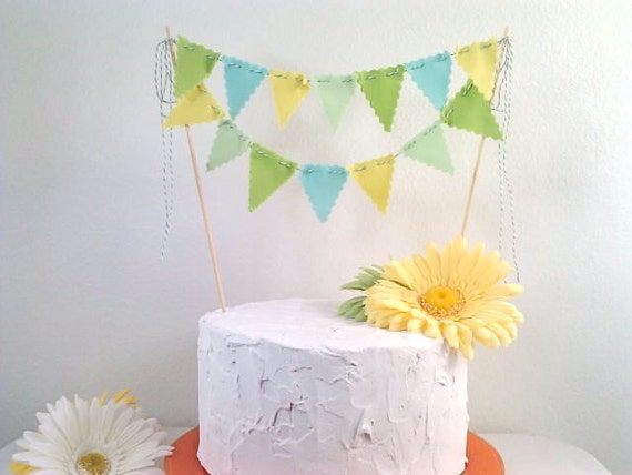 Cake Bunting Pennant Flags Cake Topper Aqua, Lime Chartreuse Birthday, Wedding Shower Il_570xn