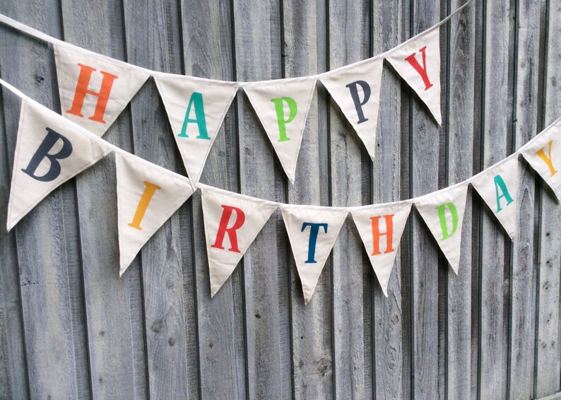 Fabric Birthday Bunting Banner multi colored Happy Birthday Etsy