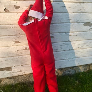 Classic Elf costume Kids Halloween costume Christmas Costume Red Elf jumpsuit and hat boys or girls image 6