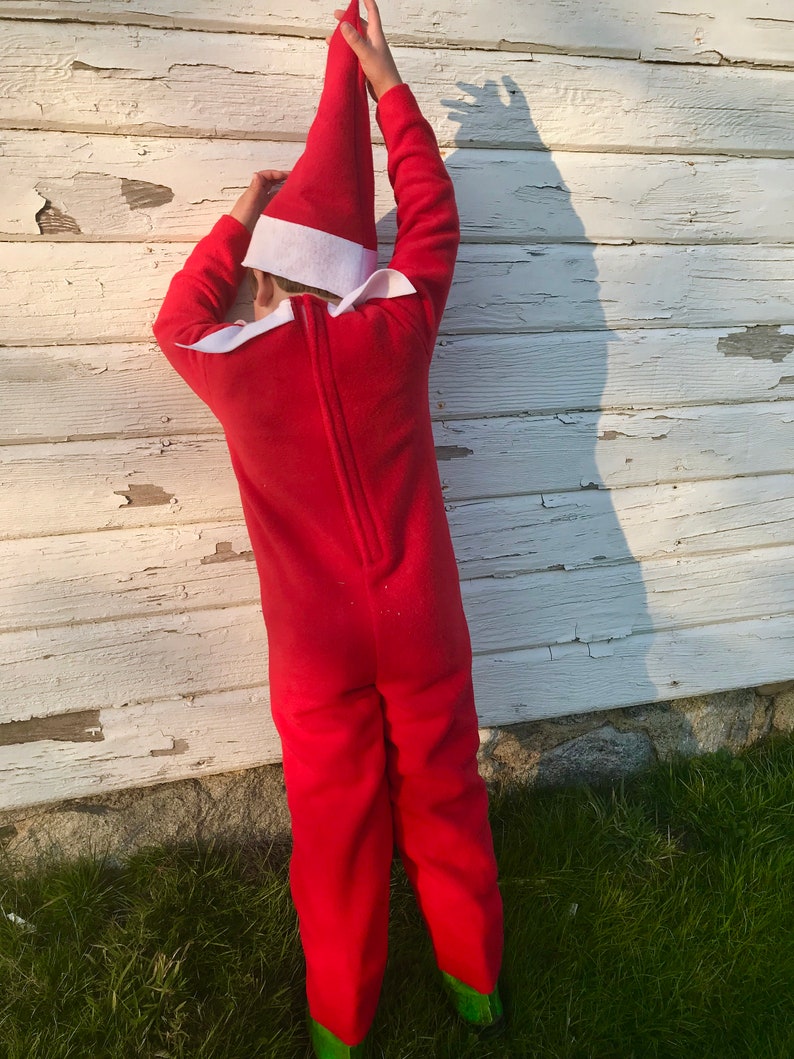 Classic Elf costume Kids Halloween costume Christmas Costume Red Elf jumpsuit and hat boys or girls image 6