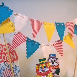 Cake Bunting Vintage Circus Style Banner on Bakers Twine