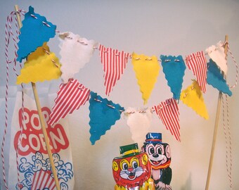 Cake Bunting Vintage Circus Style Banner on Bakers Twine