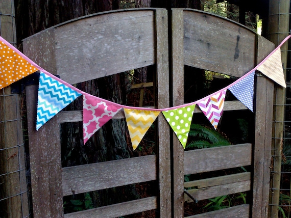 Fabric Bunting Flags Orange, Pink, Aqua, Yellow, Lime, Lavender, Chevron, Dots Bright, Colorful for all occasions Il_570xn