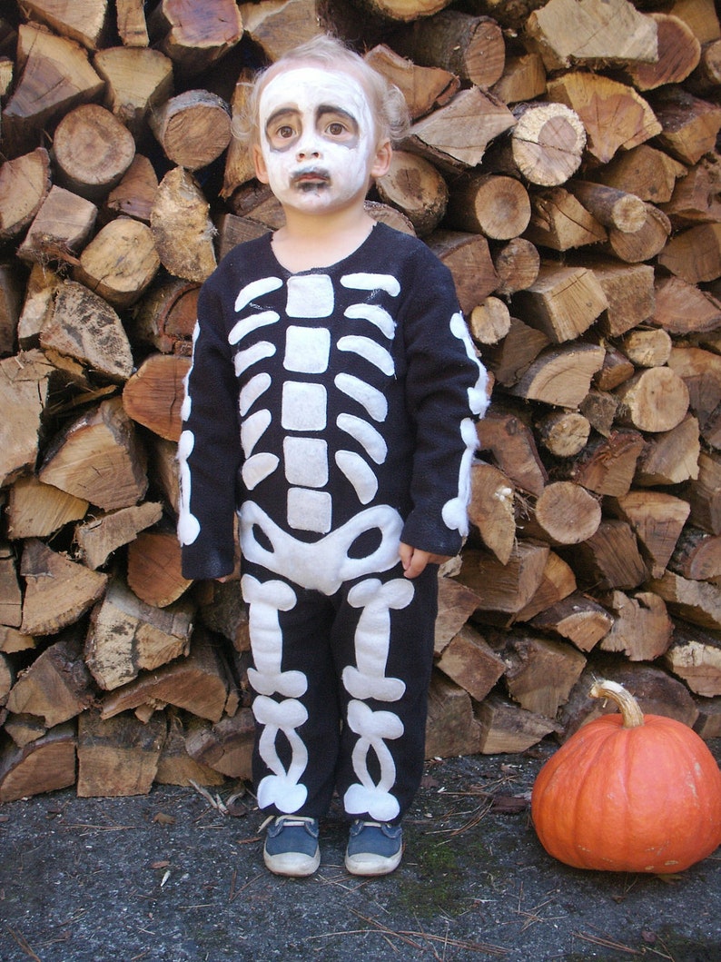 Skeleton Halloween Costume Handmade one piece suit kids costume for boys, girls, toddler, children image 1