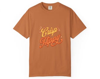 Crisp Hippy Script T-shirt | Retro Script Typography, Orange Garment-Dyed Tee