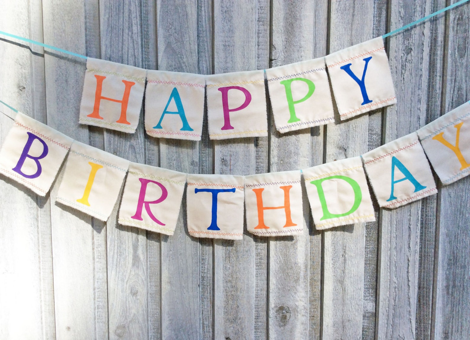 Fabric Birthday Banner Multi Colored Happy Birthday Party Etsy