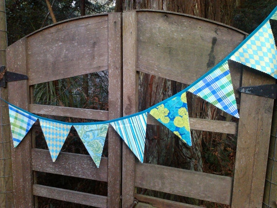 Bunting Flags- Lime Green to Aqua Blue -Perfect for Parties, Home, Weddings or Photo Prop. Size Large Il_570xn