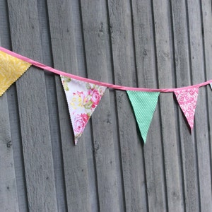 Floral Bunting Flags peach, pink, mint, mustard Fabrics Romantic sweet peony party pennants