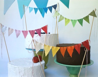 Cake Bunting Fabric Bunting Flags Cake Topper Party Decoration Birthday Banner Wedding Decoration OMBRE Pink, Blue, Red, Brown, Green
