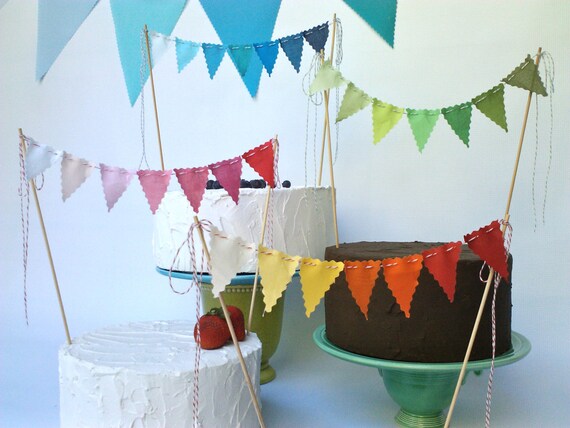 Cake Bunting Fabric Bunting Flags Cake Topper Party Decoration Birthday Banner Wedding Decoration OMBRE Pink, Blue, Red, Brown, Green Il_570xn