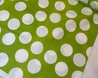 Moda Half Moon Modern in Lime Green. White dots on Lime Green cotton fabric by the yard