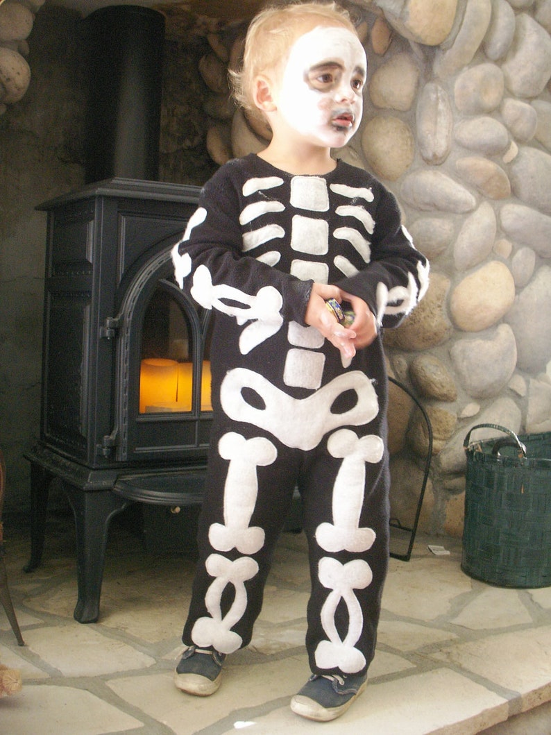 Skeleton Halloween Costume Handmade one piece suit kids costume for boys, girls, toddler, children image 5