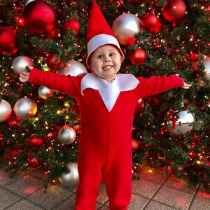 Classic Elf costume Kids Halloween costume Christmas Costume Red Elf jumpsuit and hat boys or girls image 4