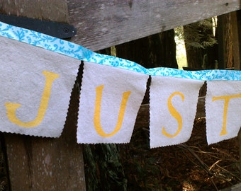 Just Married Banner Wedding Bunting, Fabric Bunting Flags, Kies uw kleuren Rustieke Fabric Banner