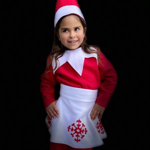 Klassischer Elfenrock Kinder Weihnachtsoutfit Halloween Kostüm Roter Elfenoverall und Hut Jungen oder Mädchen mit Rock Bild 6