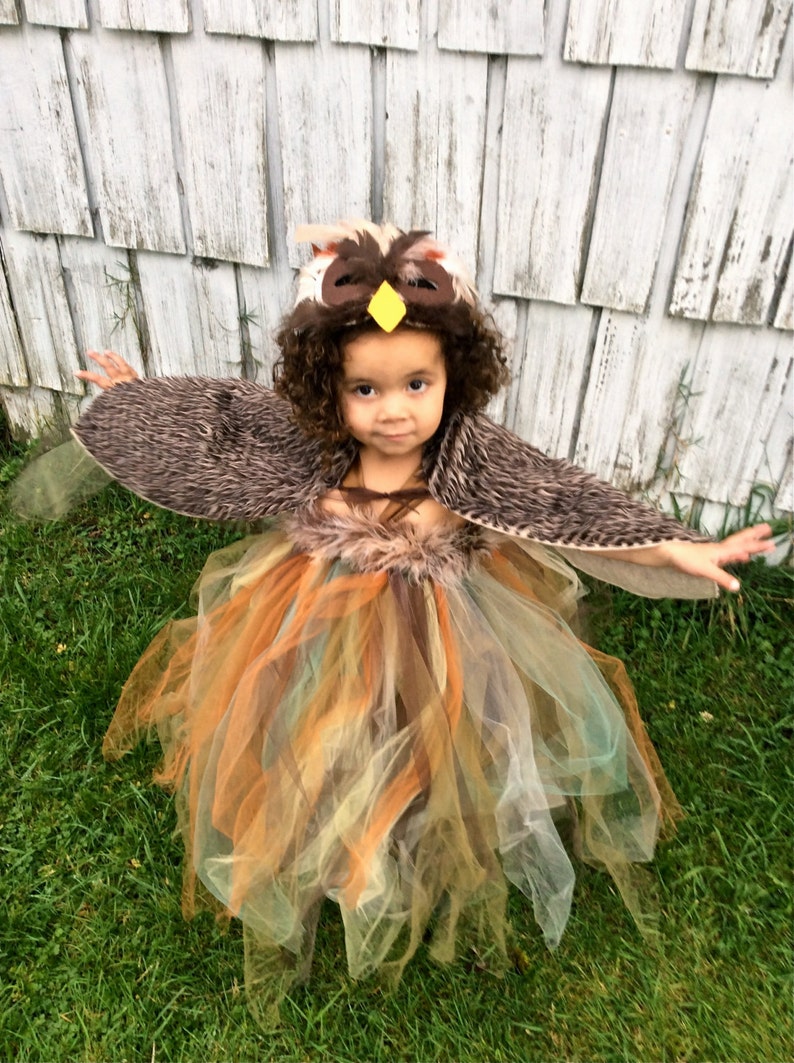 OWL Costume Girls Halloween tutu halter dress, mask, shawl for Toddler, Child kids costume image 3