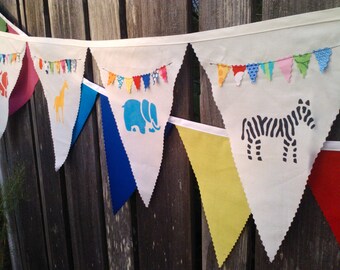 Fabric Bunting Banner Flags, Birthday Banner, Party Decoration, pennant flags Safari Animals Kids Birthday Party Animals Decoration