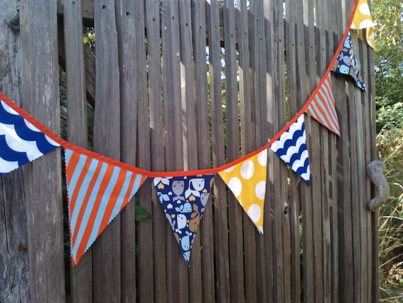 Bunting Flags Nautical Red, Blue, Yellow and Turquoise Whale Fabric Large size for Birthday Party, Nursery, Photo Prop Il_570xn
