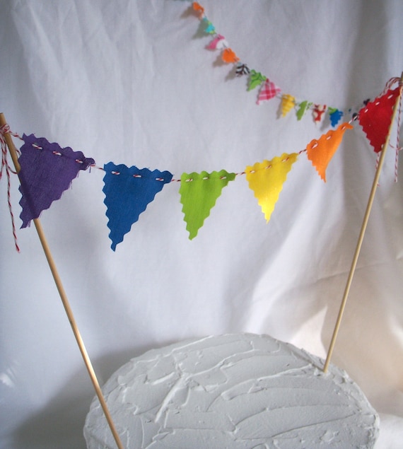 Cake Bunting Fabric Bunting Flags, Cake Topper, Rainbow Flags Party Banner Birthday Decoration Il_570xn
