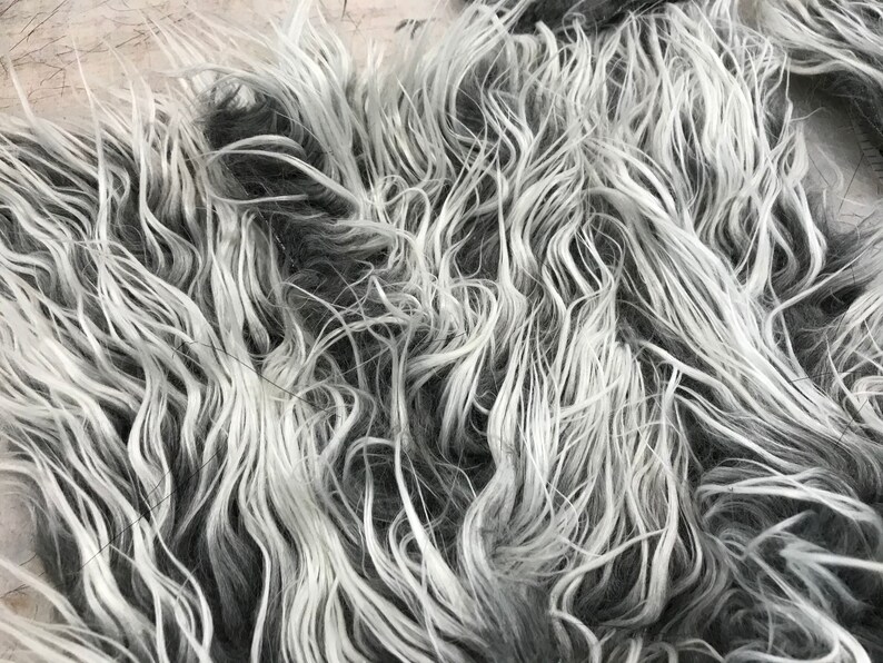 Fur Fabric Scraps Grab Bag Faux Fur Bag Grey Frosted Fur long Pile Luxury Fur 画像 4