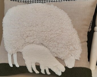SHEEP LAMB PILLOW ~ Grazing Sheep, Throw Cushion, Handmade, Unique, Farmhouse Style