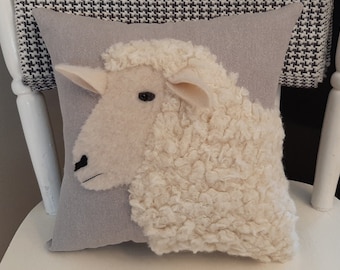 Woolly Sheep Profile Pillow, Handmade, Ewe Cushion, Unique and Realistic, Country Rustic Farmhouse Style