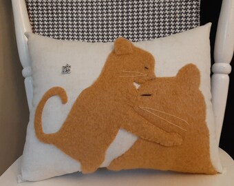 Furry Kitten and Cat Pillow, Handmade, Realistic, Unique Gift, Mother and Baby, Sentimental Love Cushion