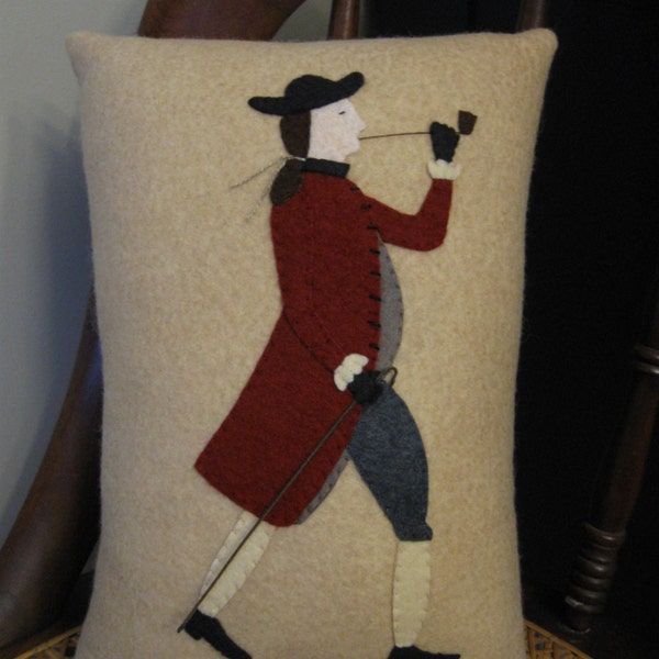 Colonial Man Wool Applique Penny Rug Pillow